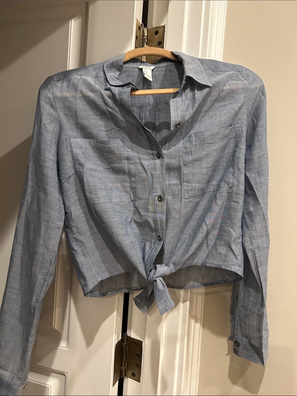 Forever 21 linen blend Light Blue Tie-Front Button-Up Shirt